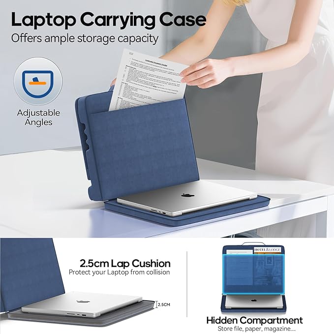 Laptop & Tablet Desk for Lap with Cushion, Computer Lap Desk Laptop Pillow for Couch, Bed, Car, Adjustable Computer Pillow Stand As Carrying Case for up to 15'' PC/Mac, Tablet, iPad, Kindle, Blue
