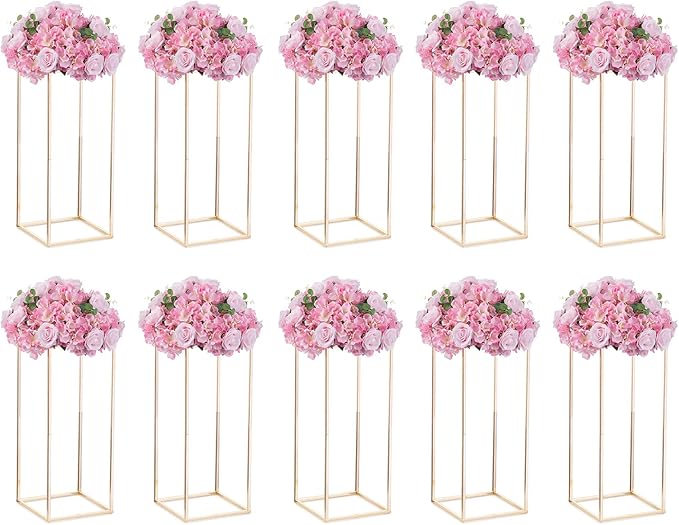 NUPTIO Wedding Centerpieces for Tables with Acrylic Panel - 10 Pcs 23⅝ inch Tall Gold Vases for Centerpieces - Flower Stand for Centerpiece Table Metal Vase Column Stand Vases for Party Decorations