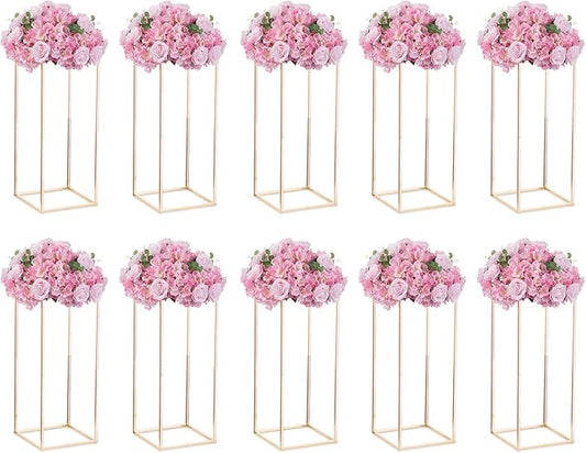 NUPTIO Wedding Centerpieces for Tables with Acrylic Panel - 10 Pcs 23⅝ inch Tall Gold Vases for Centerpieces - Flower Stand for Centerpiece Table Metal Vase Column Stand Vases for Party Decorations