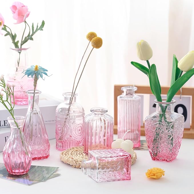Pink Glass Bud Vases Set of 20, Small Flower Vases for Wedding Centerpieces,Pink Bud Vases in Bulk Glass Vase for Table Decoration,Home Decor (Pink-20pcs)
