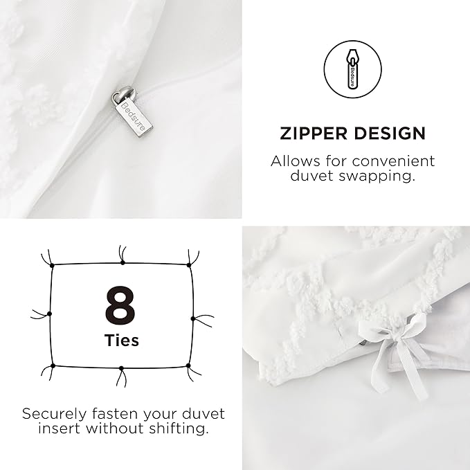 Bedsure Boho Duvet Cover Queen Size with Fitted Sheet - Boho Bedding Comforter Set, 4 Pieces, Includes 1 Duvet Cover 90"x90" with Zipper Closure, 2 Pillow Shams, 1 Fitted Sheet, White