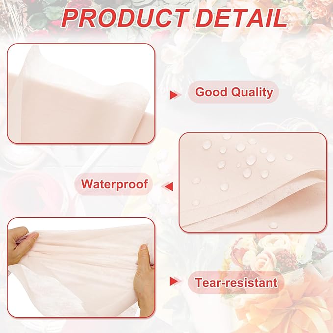 PATIKIL Flower Wrapping Paper 29.5 Ft x 22.8 Inch, Cotton Wrapping Flower Paper Tissue Paper for Flower Bouquet Gift Wrapping Valentine's Day Graduation Gift Floral Wrap, Rose Pink