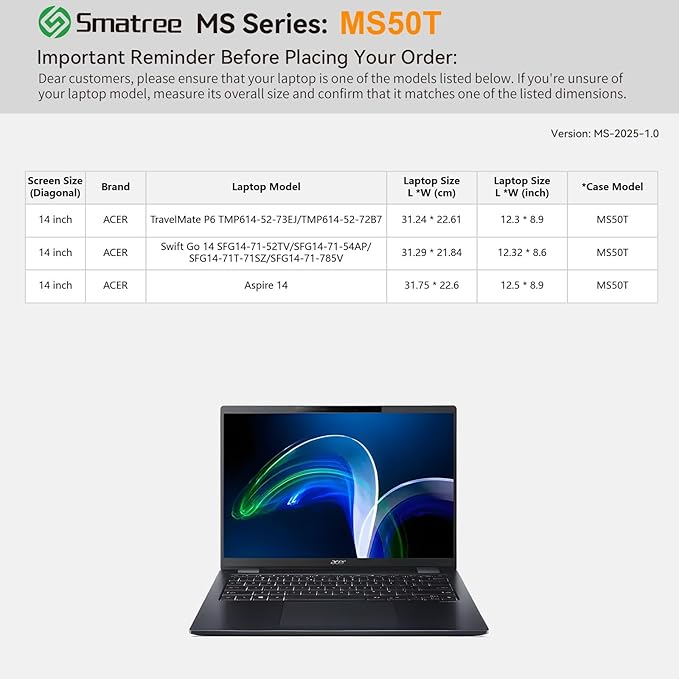 Smatree MS50T Hard EVA Protective Sleeve Case with Stand Compatible for 14 inch Acer Aspire 14, for Acer Swift Go 14-SFG14-71T/71, for Aspire Lite 14 AL14-31P-C0S2, for Acer TravelMate P6 TMP614,White