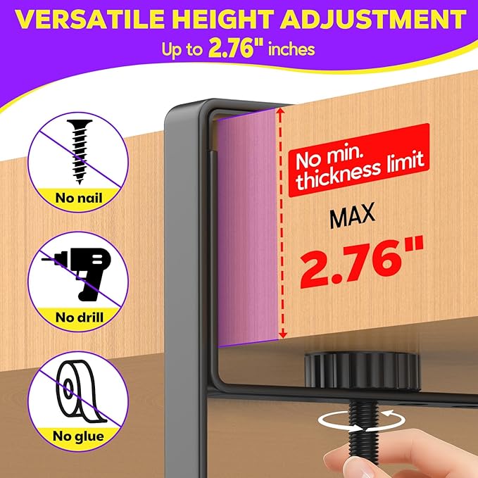 Large Under Desk Cable Management Tray, REFLYING 43.7" Cable Management Under Desk No Drill,Adjustable Clamp Cord Wire Organizer, Cord Hider for Standing Table, Wire Hider for Office,Home (Large)