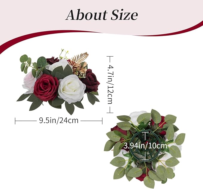 BLOSMON Artificial Flowers Ball Wedding Centerpieces 10 Pcs Burgundy Rose Artificial Flower Center Pieces Decoration for Table Silk Kissing Ball Faux Floral Bouquet Arrangements Home Party DIY Decor