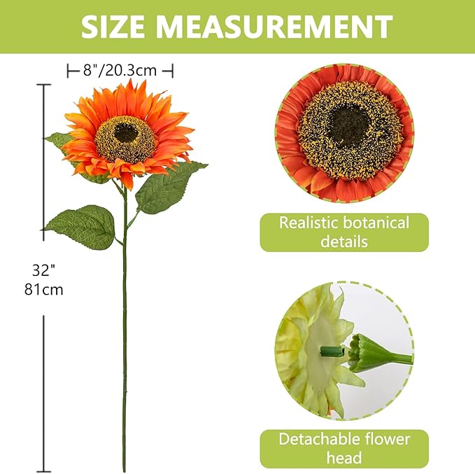 Sunflowers Artificial Flowers 26" Long Stem Large Fake Sunflower Decor Floral Arrangements Centerpiece for Home Decor Wedding Party Orange Flowers Artificial For Decoration 8" Full Bloom Flowers