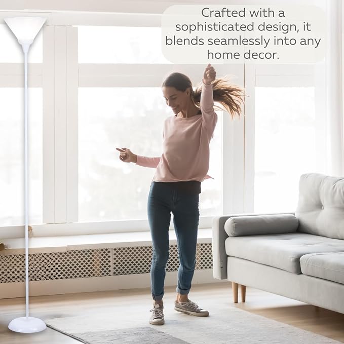 LIGHTACCENTS White Torchiere Floor Lamp - Floor Lamps for Living Room, Bedroom Standing Lamp, Modern Living Room Decor, 70-Inch Pole Light with Opal White Cone Shade - Stylish Tall Lamp