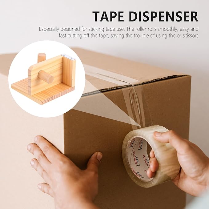 QUMIIRITY Creative Wooden Tape Holder Dispenser Sturdy Desk Cutter for Office Stationery Portable Lightweight Adhesive Tape Seat with Easy Fast Cutting