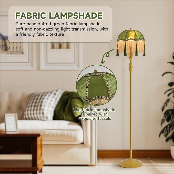 WEILASA Retro Tassel Floor Lamp with Adjustable Light Simple Upright Metal Base LED Night Lamp for Room 13" Wide, 62.7" High
