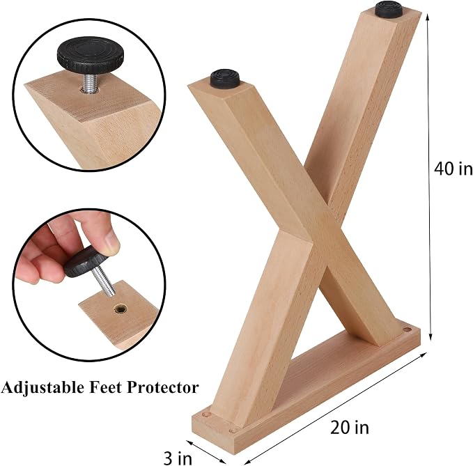 40" Wood Furniture Legs, Bench, Desk and Coffee Table Replacement Legs, Heavy Duty Furniture Feet, Square Unfinished Wooden Legs Set of 2, Home DIY Legs with Adjustable Levelers Screw-X Design