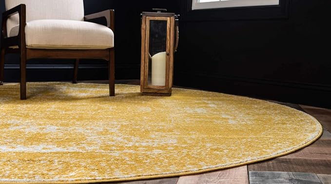 Unique Loom Bromley Collection Area Rug - Wells (8' Round, Yellow/ Ivory)