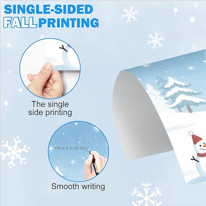 EggSun 250Pcs Christmas Winter Stationery Paper and Envelope Set with 100 Letterhead Papers and 50 Envelopes,10 Design for Letter Writing Invitations Computer Holidays Party Notes, 8.5x11 Inch-Snowman