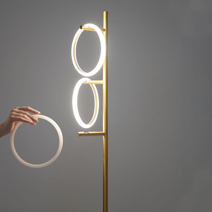 Brightech Saturn Floor Lamp, Great Living Room Decor, Tall Contemporary Standing Tree Light for Offices, Living Rooms, with 3 LED Heads for Bedroom Reading - Gold/Brass
