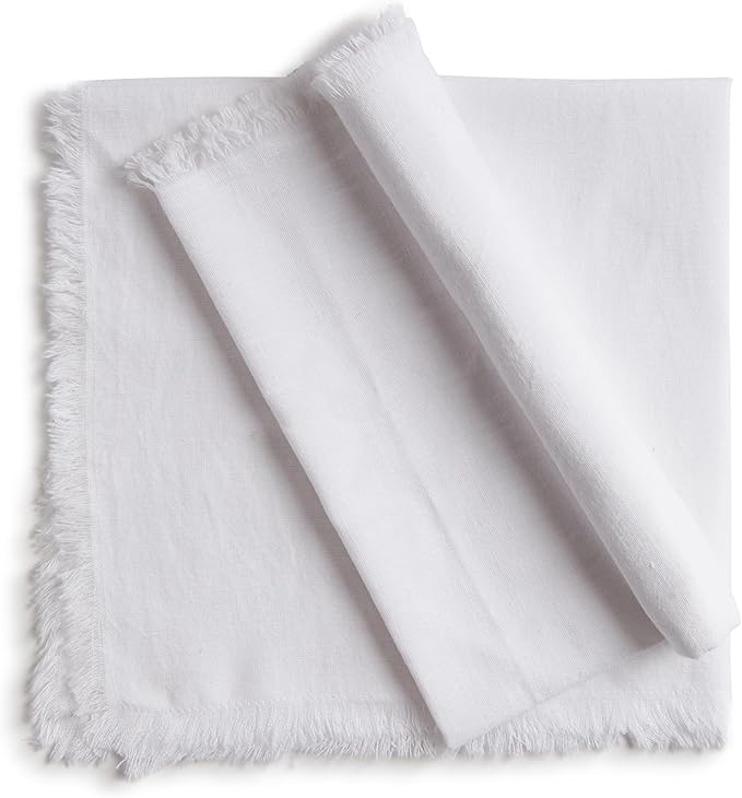 ACCENTHOME White Cotton Linen Napkin Set of 12 18x18 inch Dinner Napkins - Washable Soft Premium Hotel Quality Reusable Hemmed Edges Napkins Perfect Table Linens for Family Dinners, Weddings