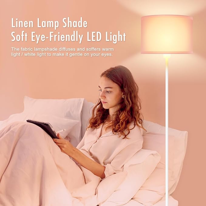 Floor Lamp, Standing Lamp, Short Floor Lamps with Pink Lampshade, 59" Tall Lamps for Bedroom, Foot Switch, Simple Corner Pole Lamp for Kids Room, Girls Room, Living Rooms, Office(NO Bulb, E26 Base)
