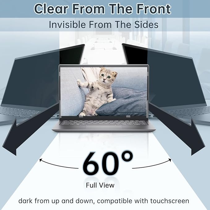 IPROKKO Laptop Privacy Screen 14 Inch, 16:9 Aspect, Compatible with HP, Dell, Acer, Asus, Samsung, Lenovo Yoga & More, Blue Light Block, Anti Glare, 1 Count