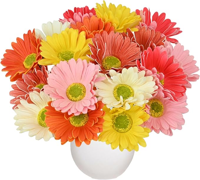 18 Pcs Artificial Gerbera Daisy Flowers Multiclor PU Artificial Fake Daisies Real Touch Bouquet with Stems for Home Arrangements Vase Wedding Birthday Party Office DIY Floral Decorations