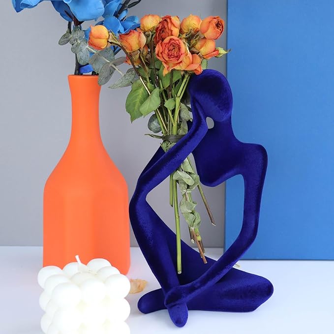 Dnoifne Abstract Thinker Statues and Sculptures, Resin Blue Flocked Thinker Statue Ornaments, Housewarming Gifts, Modern Figurines Decor for Living Room Dining Room Bathroom Office Desk
