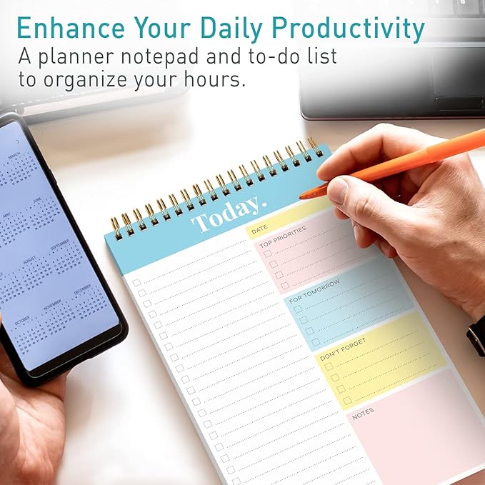 Sweetzer & Orange Daily & Weekly To Do List Notepad – Undated Work Planner & Organizer with Wish List Section, 52-Sheet Coiled Task Pad for Productivity – TURQUOISE To Do List Notebook for Work