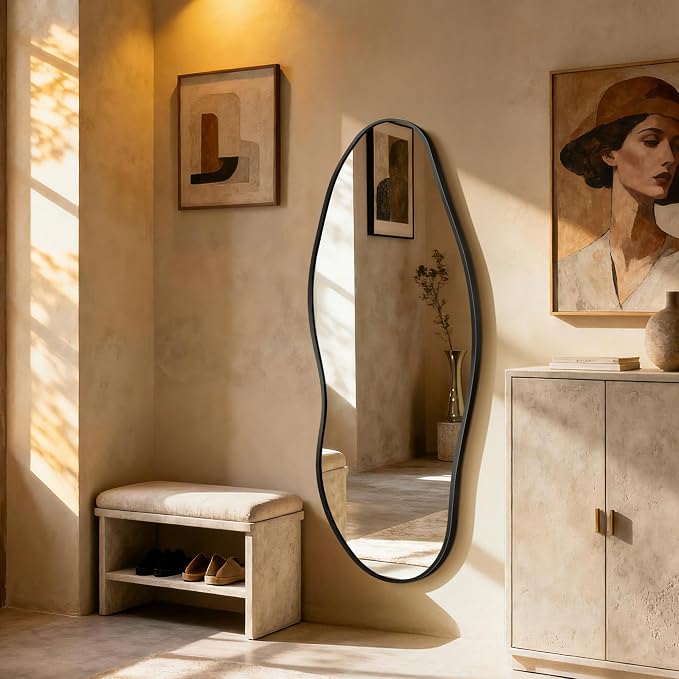 Dorlicecass Mirror Full Length - Irregular Full Body Wall Mirror Hanging 55"x 23" Asymmetrical Aviation Aluminum Alloy Frame Unique for Bedroom, Living Room, Cloakroom, Entryway