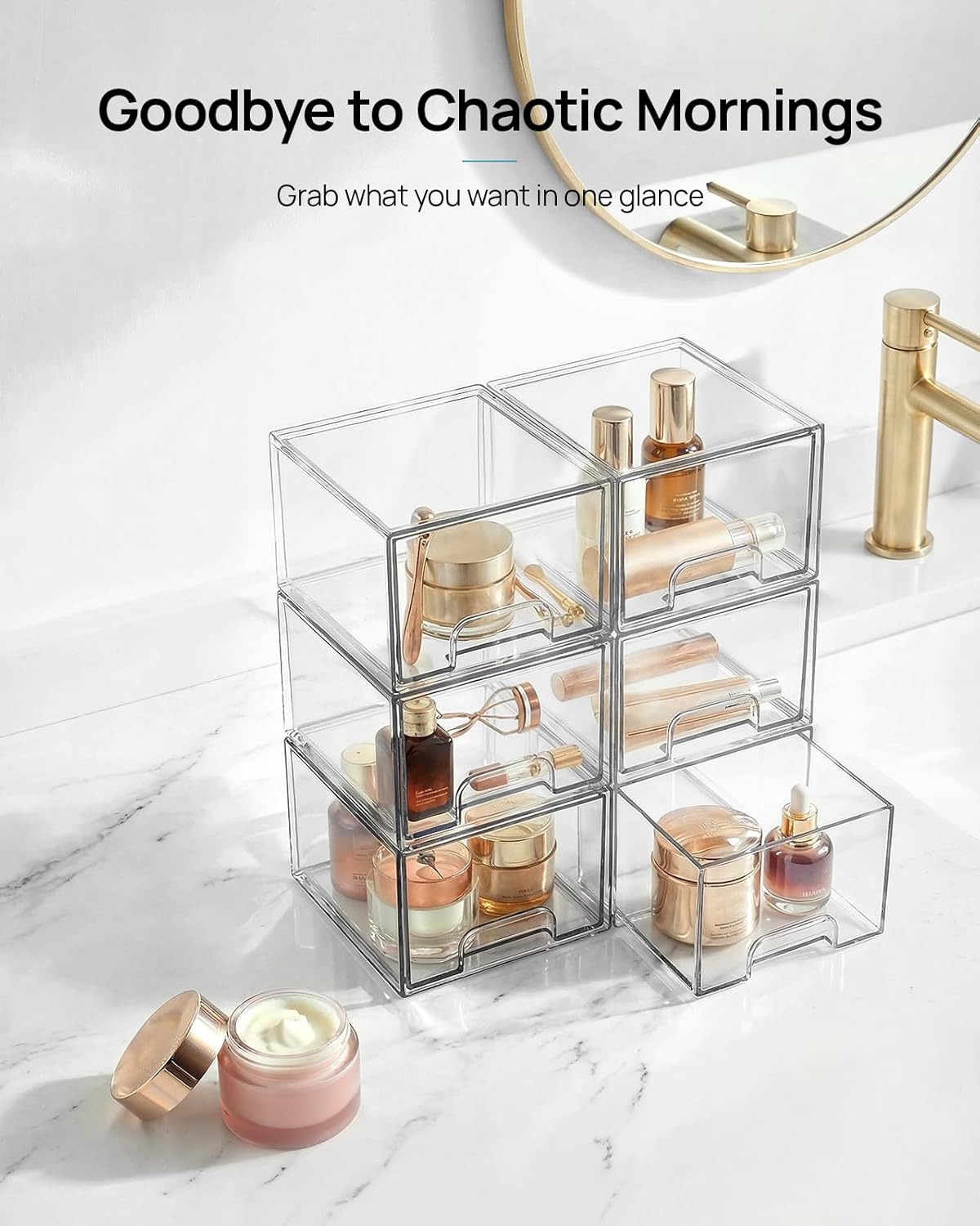 Vtopmart Clear Stackable Storage Drawers - 4 Pack Acrylic Makeup Organizer for Bathroom & Kitchen
