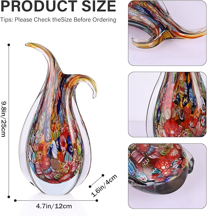Hand Blown Glass Vase – Oval Decorative Art Glass for Centerpieces, Murano Inspired Decor for Dining Room, Entryway Table, or Shelf, Handmade Glass Vase for Home Display (Teal)