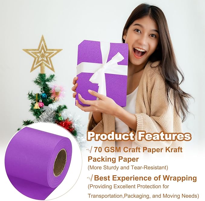 PATIKIL Wrapping Paper, 12" x 500"(42') 70 GSM Craft Paper Roll Kraft Packing Paper for Poster Bulletin Board, Gift Wrapping, Dark Purple
