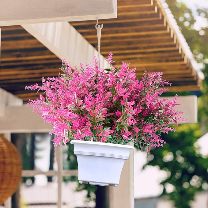 20 Bundles Artificial Lavender Flowers Outdoor UV Resistant Fake Flowers No Fade Faux Plastic Plants Garden Porch Window Box Decorating (Pink)