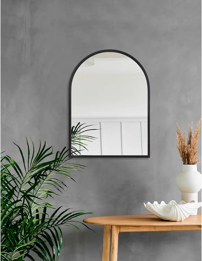 Arch Wall Mirror 20"x16" Large Black Bathroom Mirror Metal Frame Mirrors for Wall, Decoration Vanity Bedroom Entryway Living Room