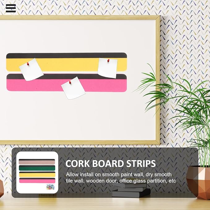 Magnetic Felt Bulletin Board Strip Set 4 Colors Yellow Pink Green Gray Pin Memo Wall Board for Office Classroom Home Organization