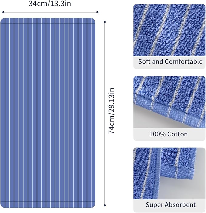 Blue Striped Hand Towels, Bathroom Hand Towel Set of 6, 13" By 29" - 100% Cotton | Quick Dry | Absorbent | Light Weight, Soft Face Towel for Showering & Guest, Luxury Towel Gift