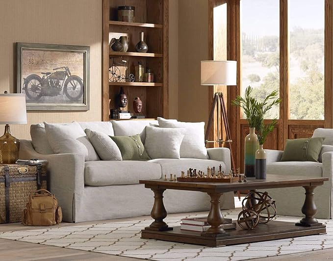 Surveyor Modern Tripod Floor Lamp Cherry Wood Beige Linen Drum Shade For Living Room Reading Bedroom Office Brown