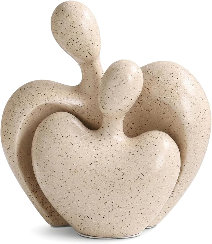 Ceramic Couple Statues Home Decor Aesthetic Abstract Sculpture Modern Decorative Statue for Living Room Bedroom Bookshelf Table Centerpiece Office (Beige)