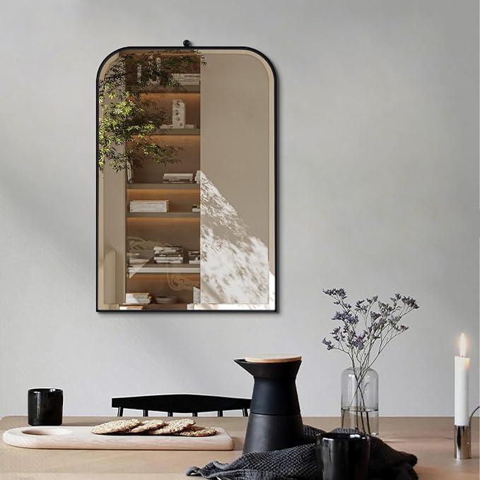 POZINO Bathroom Beveled Mirror, 30"x20" Modern Vanity Wall Mirror for Over Sink, Rounded Corner Rectangle Aesthetic Mirrors for Entryway Hallway Bedroom Living Room Fireplace