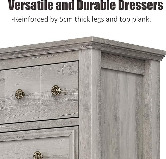 LGHM Dressers for Bedroom with 6 Drawers, 6 Drawer Dresser with Textured Borders, Chest of Drawers Closet Organizers and Storage Clothes - 6" Deep Drawer for Bedroom, Living Room,Gray