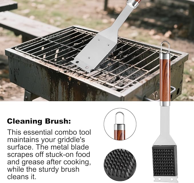 YJHOLE Grilling Accessories Set Large Spatula Fork Cleaning Brush Food Tongs Durable Stainless Steel BBQ Grill Tools with Extra Thick Storage Case BBQ Accessories Grill Set