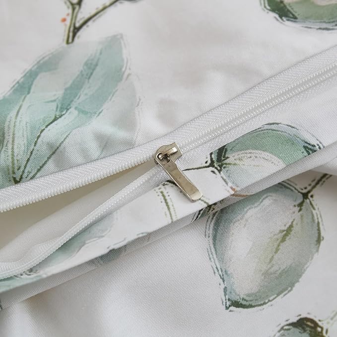 100% Cotton Duvet Cover King Size – Eucalyptus Botanical Print Green Floral Duvet Cover Set, 3-Piece Soft Breathable Natural Premium Cotton Bedding Set for All Seasons