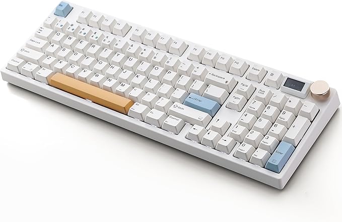 NJ98 Wireless Custom Mechanical Keyboard with Screen Knob 96% Hot Swappable RGB Keyboard Mac Windows (White, Barss Plate - Box Taro Ice Cream Pro)