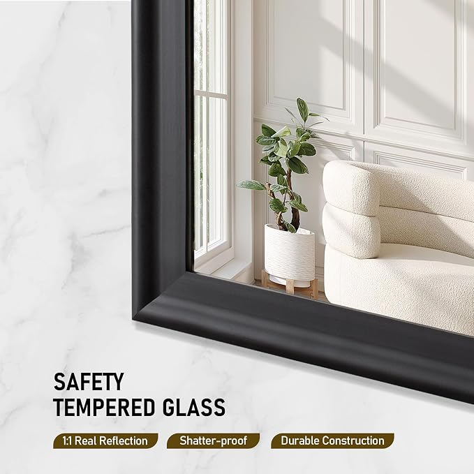 CULER Black Wall Mirror for Bathroom,Rectangle 30 x 30 inch Hanging Vanity Mirrors for Living Room,Bedroom,Entryway