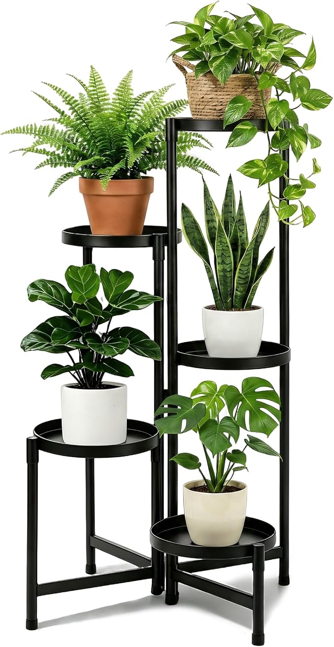 5 Tier Metal Plant Stand Indoor Outdoor, Corner Plant Stand Metal for Multiple Plants Holder, Tiered Flower Pot Holder, Multi Layer Plant Stand for Living Room Patio Garden Balcony Home Decor (5 Tier)