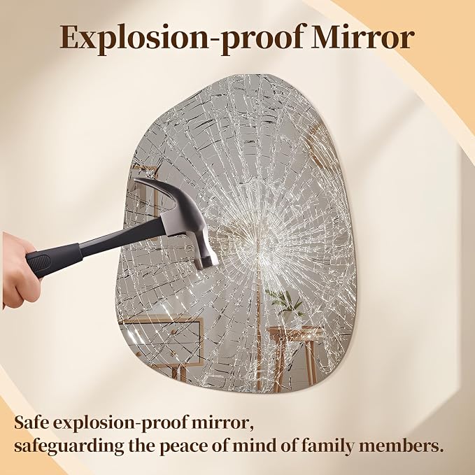 Niccy Irregular Mirror, 24"x32" Asymmetrical Bathroom Mirror, Decorative Modern Mirrors for Bathroom, Bedroom, Living Room, Entryway, Frameless Vanity Mirror, Unique Wall Mounted