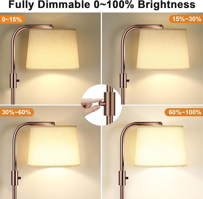 Ambimall Fully Dimmable Floor Lamp with 9W LED Bulb, Standing Lamp for Living Room with Adjustable Head, Modern Tall Light with Rotary Switch for Office, Brown and Beige
