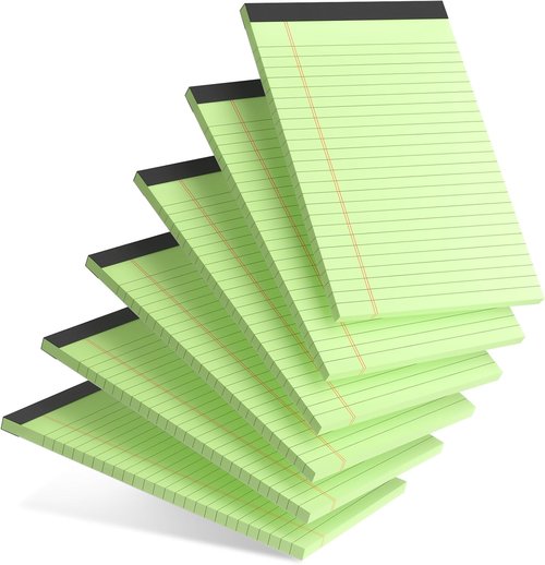 AILZFEI 6-Pack Small Note Pads - 5x8 College Ruled Green Legal Pads for Study & Writing