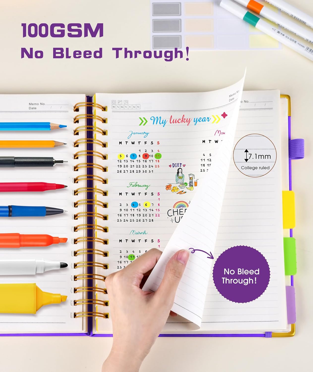 Skiennix Hardcover Spiral Notebook - 300 Pages with Removable Dividers | 8"x10" Dark Purple Journal for Work & School