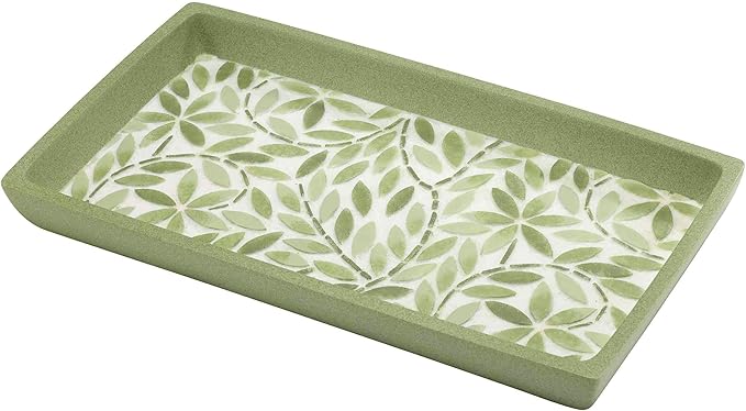 Avanti Linens - Bath Set, 3pc Countertop Accessories, Resin Lotion Pump, Covered Jar & Vanity Tray (Stratford Collection, Green)