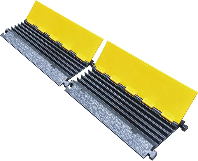 OranLite Rubber Cable Protector Ramp, Heavy Floor Cable Wire Cord Cover Speed Bumps 22000Lbs Load Capacity, Driveway Hose Cable Ramp Protective Cover for Indoor and Outdoor (5-Channel x 2Pcs)