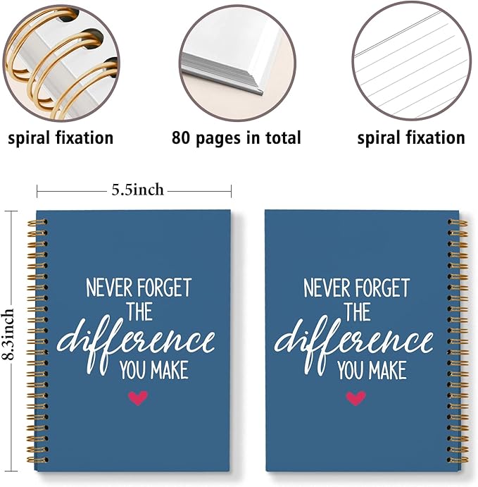 DSHFG Navy Blue Notebook Journal for Women Employees Gifts, Notebooks for Work Office Supplies, Appreciation Gifts Thank You Gift, Spiral Notebook, Never Forget The Difference You Make, 5.5x8.3