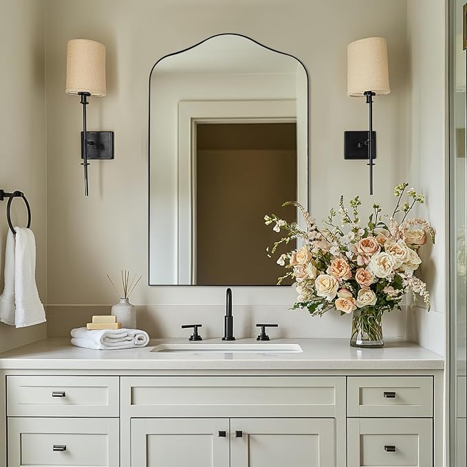 ANDY STAR Scalloped Arched Mirror, 24x38 Matte Black Irregular Wall Mirror for Bathroom Vanity Decorative, for Entryway, Fireplace, Mantel, Rustproof, Stainless Steel Frame