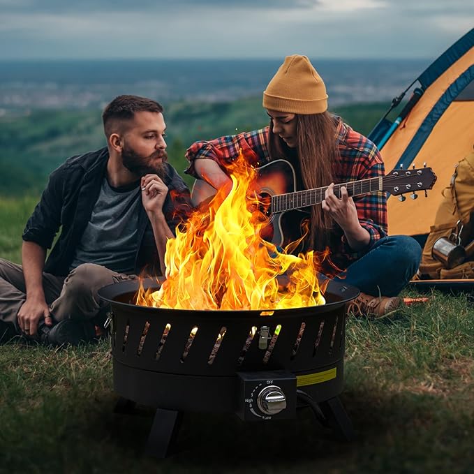 EcoNook 22 inch Portable Propane Fire Pits, Gas Fire Pit Bowl for Outside with Lid & Handle, Smokeless Gas Firebowl,Propane Firepit for Camping, Patio, Yard, Garden