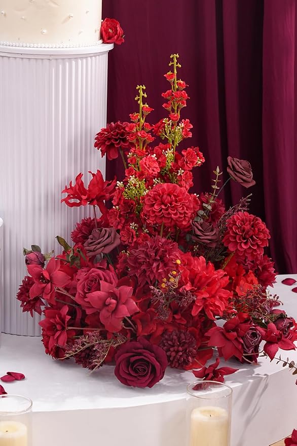 2pcs 19inch Red Free Standing Flowers Ball Bouquet Artificial Rose Arrangements Balls for Wedding Centerpieces Tables Chair Aisle Runner Flowers Decorations